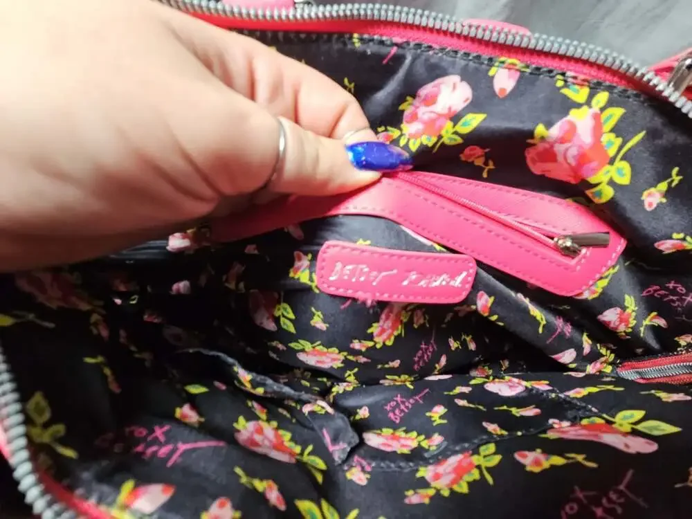 Betsey Johnson Hot Pink Satchel with Embossed Hearts and Lips Print Scarf